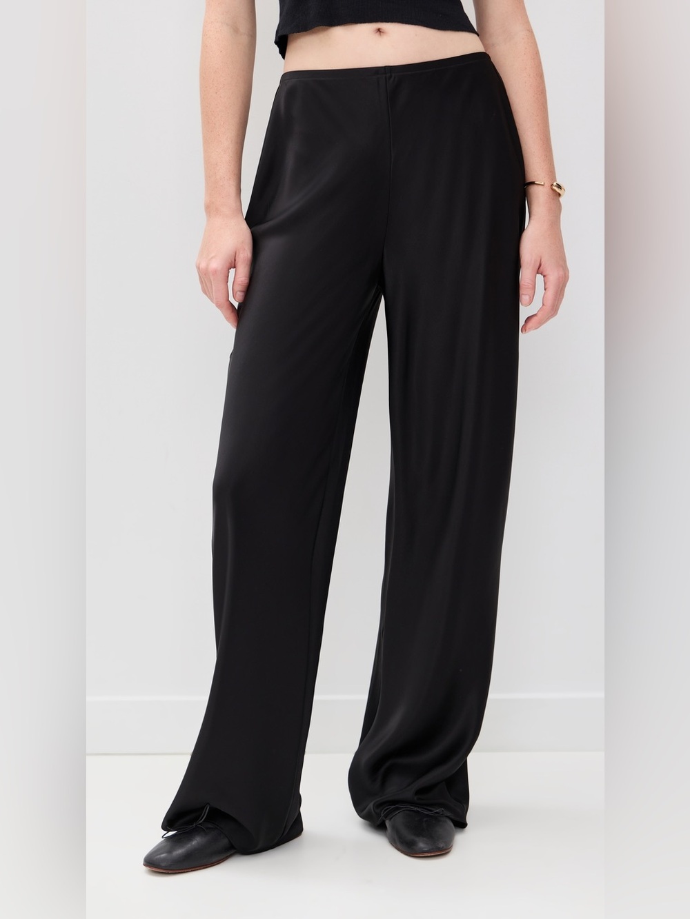 NWT Reformation Gale Satin Bias Cut Mid Rise Pants Black Size Large